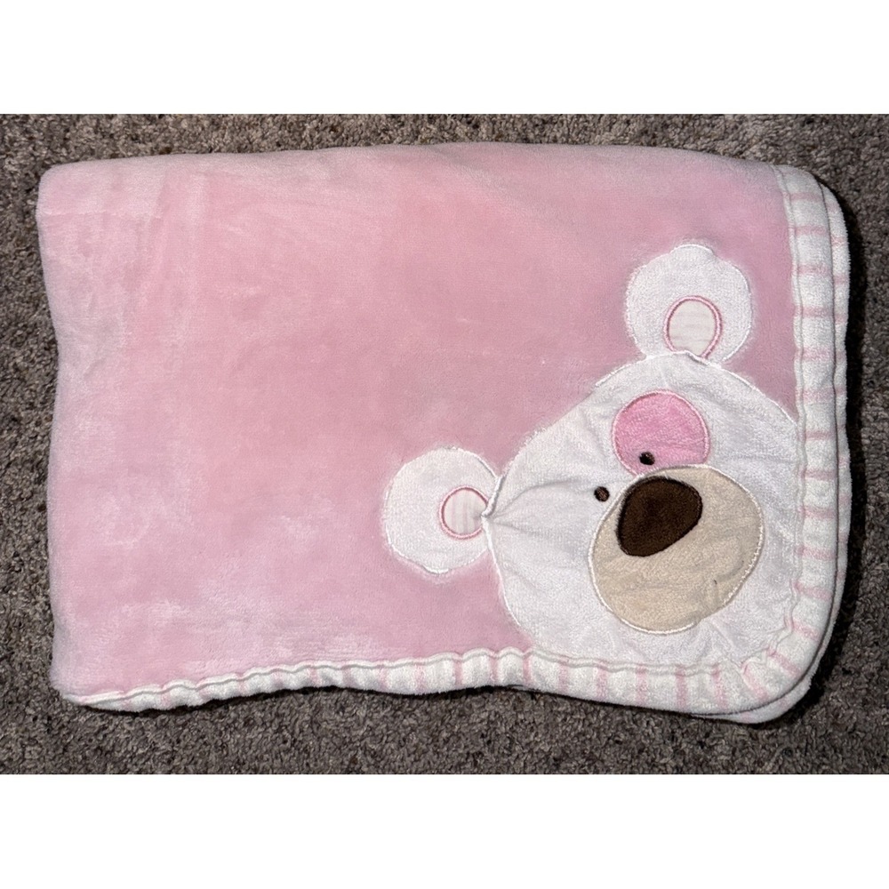 Pitter Patter Pink White Bear Baby Blanket Lovey 30x38 White Pink Stripped